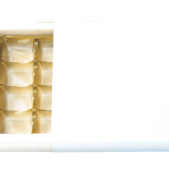 Faltschachtel für 12 Pralinen oder Trüffel mit neutralem weißen Schuber