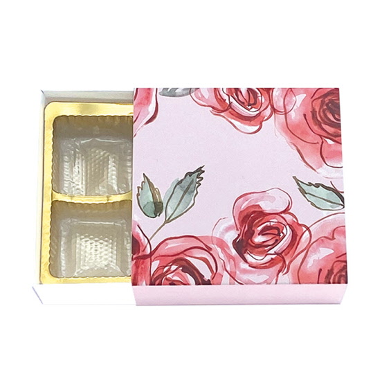 Faltschachtel für 4 Pralinen mit Schuber - verschiedene Blumenmotive