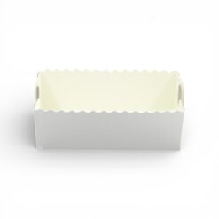 Gebäckschale weiß 11 × 8,5 × 3,5 cm, flache Form, innen beschichtet – VE 100 Stück