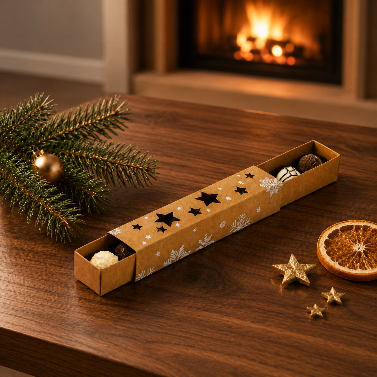Trüffelstange mit Schuber im Weihnachtsdesign – Walter Verpackungen
