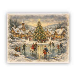 Großer Adventskalender für 24 Pralinen mit Motiv "Schlittschuhlaufen an Weihnachten"