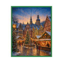 Großer Adventskalender für 24 Pralinen mit Motiv "Weihnachtsmarkt in der Stadt"